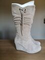 Tamaris Stiefel mit Keilabsatz beige taube Leather Cuir Wildleder Gr.38