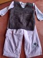 🌺3tlg Baby Outfit Pullunder Thermo Hose Shirt H&M Gr 74 80 braun rosa Stickerei