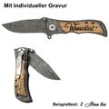 Klappmesser Personalisiert m. Gravur Holzgriff Taschenmesser Damast Optik Messer