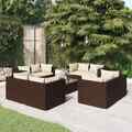 9-tlg. Garten-Lounge-Set mit Kissen Poly Rattan Braun