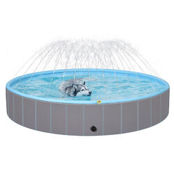 Hundepool Faltbar Swimmingpool Schwimmbecken Doggy Planschbecken Ø80/120/160cm✔PVC + PP-Platte ✔Anti-Rutsch ✔Seitenablauf ✔Faltbar