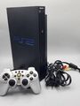 Sony PlayStation 2 Fat PS2 Konsole Schwarz Spielkonsole mit Controller und Kabel