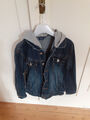 Jeansjacke mit annehmbarer Kapuze Gr. 152 mittelblau 