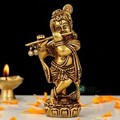 Messing Krishna Stehendes Idol Murti Statue für Home Office Dekoratives...