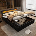 Polsterbett Kunstlederbett Doppelbett 140x200 Lederbett Bett mit Bettkasten LED