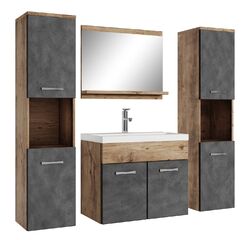 Badezimmer Badmöbel-Set Montreal XL 60cm Waschbecken Kastanien Eiche mit Dunkle