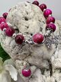 Perlen Armband Tigerauge mit Strass "Schmetterling" Magenta/Silber Handmade