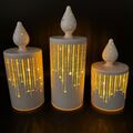 3 LED-Kerzen aus Glas mit Sternenregen, Lichterkette & Timer - Weiß Silber Rosé