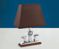 Verchromte Tischleuchte Braun aus Messing Stoff H:38cm maritime Nachttisch Lampe