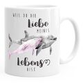 Kaffee-Tasse Liebe meines Lebens Delfin Delphin Watercolor Liebe Spruch