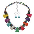 Steuer Schmuckset Collier und Ohrhaken dreieckige Elemente und Perlen multicolor