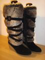 s. Oliver Stiefel Wildleder Keilabsatz Fellstiefel Pelzstiefel EU 39 schwarz TOP