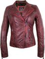 Damen Lederjacke aus echtem Lammleder Biker Jacke Look Slim Fit Rocker 