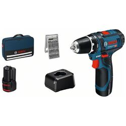 Bosch Akku-Bohrschrauber GSR 12V-15, incl. 2x Akku GBA 2 Ah, Ladegerät, 25-tlg.