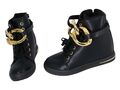 SNEAKERS STIEFSCHUHE, LEDER, SCHWARZE STIEFELETTEN MIT GOLDKETTE