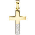 JOBO"47157"Anhänger Kreuz 333 Gold Gelbgold bicolor diamantiert Kreuzanhänger