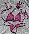 Wicked Weasel 312 Tri Top + 449 Thong Bottom Tri back Mermaid Bikini Set Pink