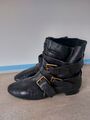 Zara Biker Boots Stiefeletten Gr. 39 Leder Lammfell Schwarz 1x Getragen Neuw