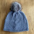 Strickmütze Wollmütze Graublau Mit Bommel