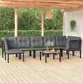 Garten Lounge Set Gartenmöbel Sitzgruppe 7-tlg. Schwarz Grau Poly Rattan vidaXL