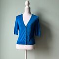 H&M kurze Strickjacke Bolero Lyocell Tencel Seide Viskose S 36 royalblau Halbarm