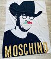 MOSCHINO Weiß Strand Pool Handtuch Franco Moschino Face Print Logo Baumwolle