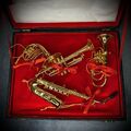 4er Set - Miniatur Musikinstrumente - Messing - Weihnachtsschmuck - Box