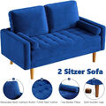 2 Sitzer Sofa Modern 2er Gästesofa mit Armlehne Samt Kleines Loveseat Couch Blau