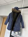 Kinder Barbour Kinder Aschebrücke gewachste Kapuzenjacke marineblau Mantel Gr. M