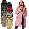 Marikoo Damen warme Winter Steppjacke Stepp Parka Mantel lang mit Kapuze B987