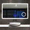 Badspiegel mit LED Beleuchtung 2700-6000K Touch+Beschlagfrei+Bluetooth/Uhr+Lupe