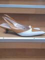 Rebeca Sanver, Sling Back Kitten Heels, Gr. 40, Leder, Weiß Beige, Neuwertig 