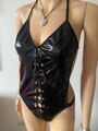 Damen Lack Wetlook Body mit Schnürung, schwarz, Gr. M/L, ungetragen