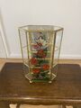 Vintage sechseckig Glas & Metall kleine Curio Schrank Vitrine Display mit Spiegel