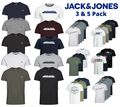  T-Shirt für Herren 3 & 5 Multipack Jack Jones einfaches Logo Marke Baumwolle Top S-2XL