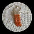 Ohrringe orange Katzenaugen Perlen 4 mm mit 925 Sterling Silber Haken 4,5 cm lang