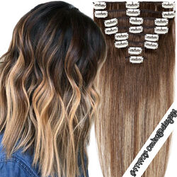 DICK 8 Tressen Clip In Remy Echthaar Haarverlängerung Extensions Wefts Haarteile