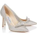 Jimmy Choo Romy 85 Platin Tiara silber glitzernde Absätze Größe UK 4 EU 37