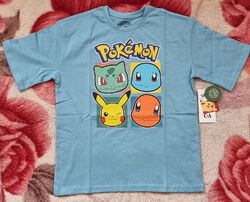 Pokemon T-Shirt Kurzarmshirt Pikachu Oberteil Glumanda Baumwolle Hellblau Gr.134