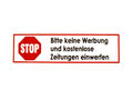 Aufkleber Schild STOP Bitte keine Werbung kostenlose Zeitungen Folie 70x20mm