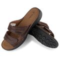 Herren Pantoletten Leder Sandalen Klettverschluss Fußbett Outdoor Hausschuhe