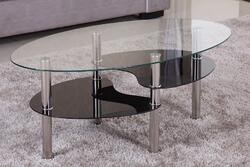 Couchtisch 98x55cm Klar Glas mit Ablagen in schwarz Wohnzimmertisch Tisch