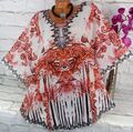 Designer Poncho Bluse Shirt Tunika Hängerchen Chiffon Oversize Strass 46 48 50