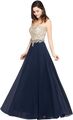 Damen Kleid Elegante Abendkleid  Abschlussball Hochzeitskleid Navy Blau  XL / 44