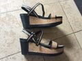 Prada, Sandalen, Plattform Pumps, Gr. 37, Leder, Kork, Schwarz