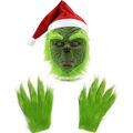 Grinch Vollkopf Latexmaske Hut Handschuh Monster Erwachsene Kostüm Weihnachten