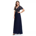 Vestito Abito Elegante Lungo Evento Paillettes Blu Navy Sera 52621