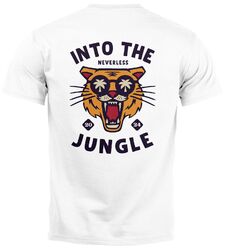 Herren T-Shirt Backprint Tiger Spruch Into the Jungle Palme Sommer Retro Design