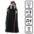 Bewegliche Halloween Deko Figur Hexe, 170cm, mit Sound, Licht und Effekten