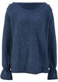 Pullover Gr. 36/38 Blau Meliert Damenpullover Langarm Strick-Pulli Neu